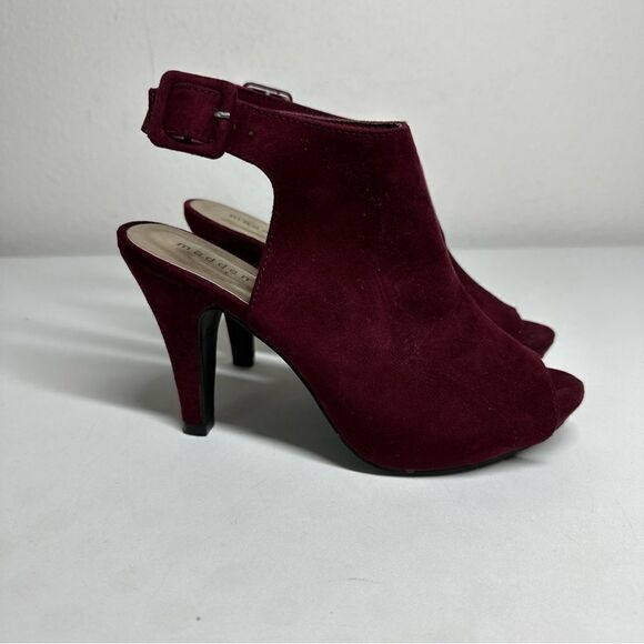 Madden Girl Shoes - Madden Girl Burgundy Minimalist Buckle Peep Toe Stiletto Heeled Booties Size 6